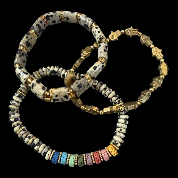 Dalmatian Jasper Bracelet Bundle Jewelry fashion accessories bangles hamza NEW - Picture 7 of 8